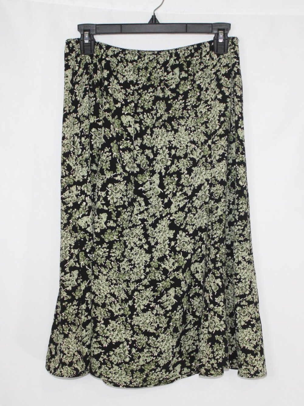 Vintage 90s women's skirt size L black floral print whimsygoth fairy midi a-line